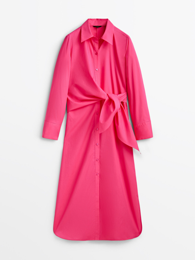 massimo dutti pink dress Draped Flowing Midi Dress - Pastel Pink - M - Massimo Dutti