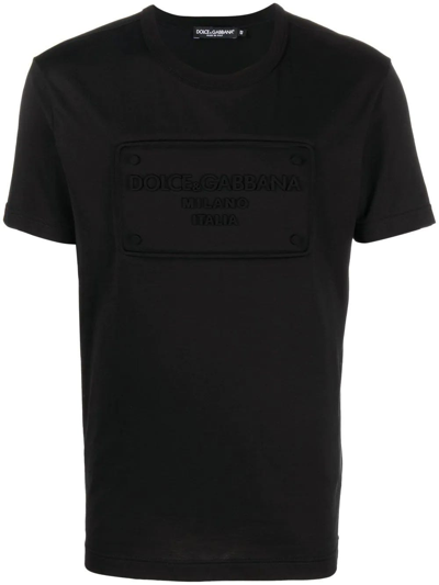 Dolce & Gabbana Black Embossed Logo Cotton T-shirt In Nero
