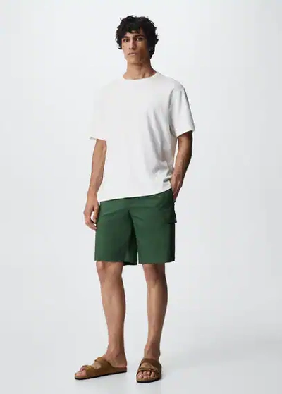 Mango Man Drawstring Cargo Bermuda Shorts Dark Green