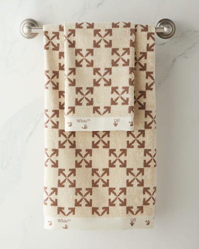 Off-white Beige & Brown Arrow Pattern Towel Set In Creme Taupe