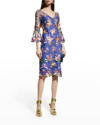 MARCHESA NOTTE FLORAL-EMBROIDERED TULLE COCKTAIL DRESS