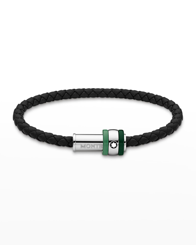 Montblanc Men's 1858 Ice Sea Green Braided Leather Bracelet In Steel