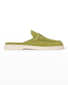 Loro Piana Babouche Charms Walk Suede Mule Loafers In 50jw Matcha Powde