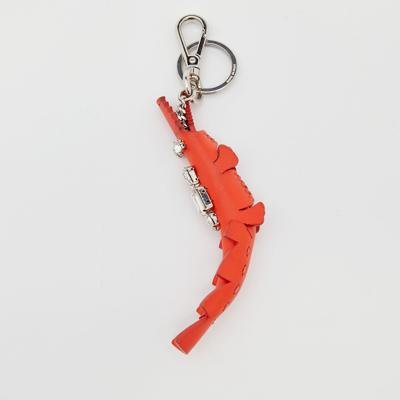 Pre-owned Fendi Orange Leather Crystal Embellished Alligator Bag Charm/key Ring