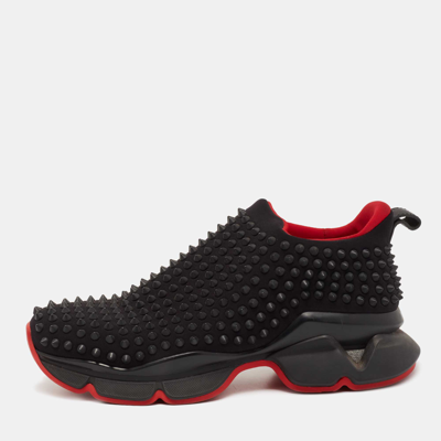 Pre-owned Christian Louboutin Black Stretch Fabric Spike Sock Slip On Platform Trainers Size 40.5