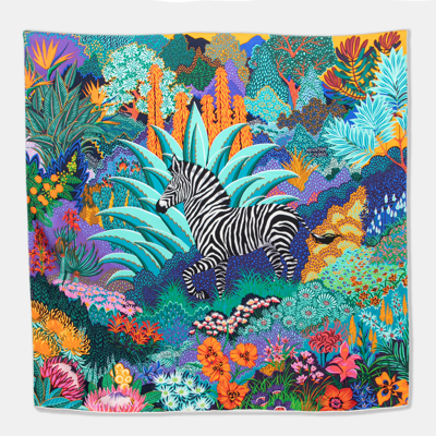 Pre-owned Hermes Multicolour Mountain Zebra Silk Square Scarf In Multicolor