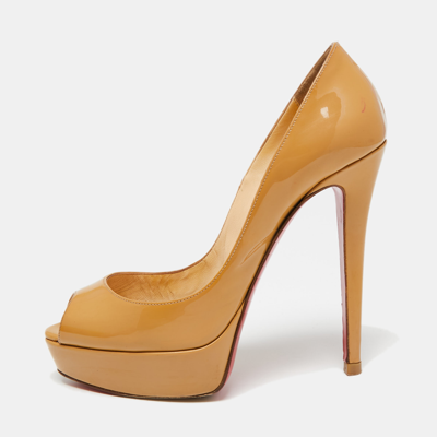 Pre-owned Christian Louboutin Beige Patent Leather Lady Peep-toe Platform Pumps Size 38