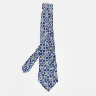 Pre-owned Lanvin Blue Geometric Motif Silk Tie