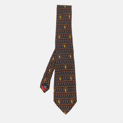 Pre-owned St Dupont Vintage Black Printed Silk Jacquard Tie