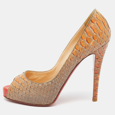 Pre-owned Christian Louboutin Beige Python Leather Altadama Peep Toe Pumps Size 39