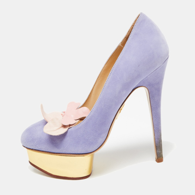 Pre-owned Charlotte Olympia Lavender Suede Dolly Platform Pumps Size 37 In Blue
