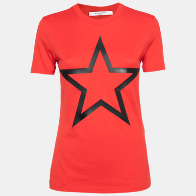 Pre-owned Givenchy Red Cotton Star Appliqued Short Sleeve T-shirt S