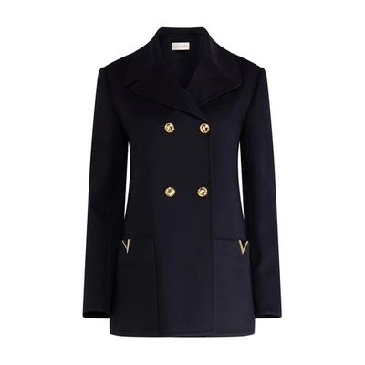 Valentino Caban Logo-appliqué Wool And Cashmere Blend Jacket In Navy