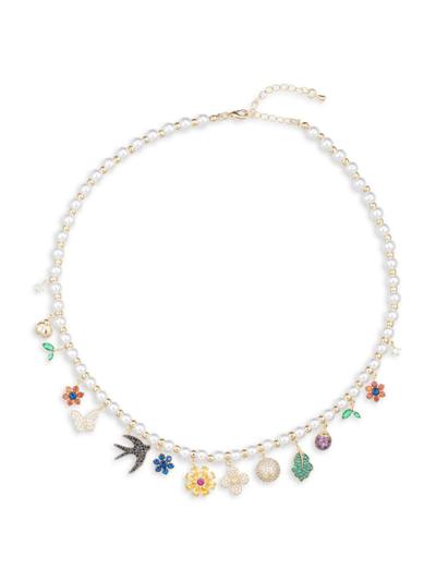 Eye Candy La Women's Luxe Sophia Cubic Zirconia & Shell Pearl Charm Choker Necklace In Neutral