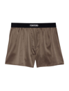 Tom Ford Stretch-silk Logo Boxer Shorts In Brown