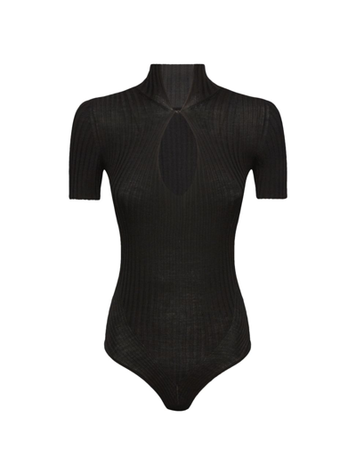 Wolford Ribbed Cutout Merino Wool Bodysuit In Black