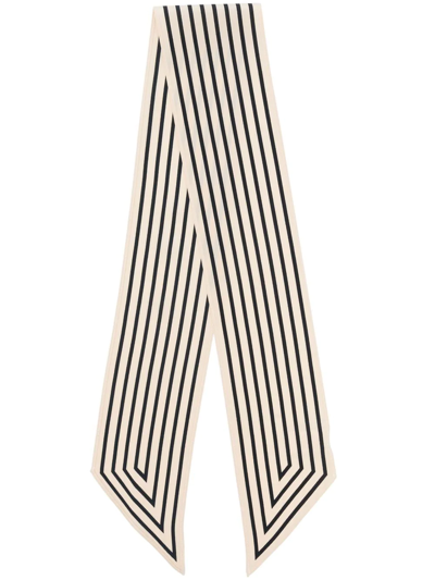 Totême Striped Silk Ribbon Scarf In Beige