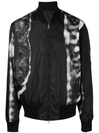 Dunhill Graphic-print Detail Bomber Jacket In Schwarz