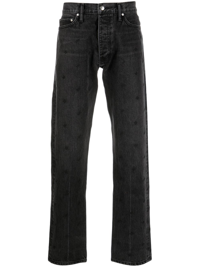 Rhude All-over Embroidered-logo Jeans In Black
