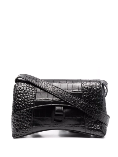 Balenciaga Hourglass Crocodile-effect Sling Shoulder Bag In Black
