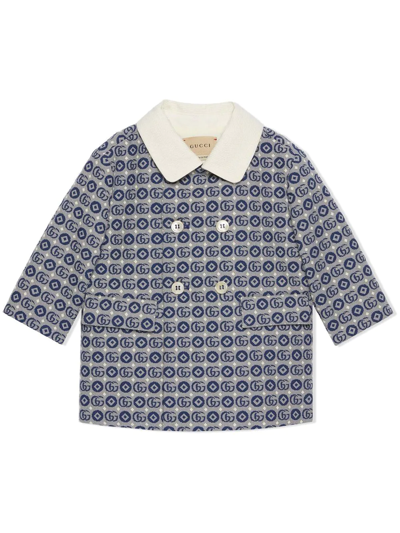 Gucci Kids' Double G Geometric-print Cotton Coat In Blue