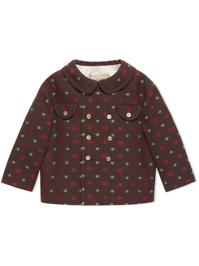 Gucci Babies' Gg Print Front Button Jacket In Brown