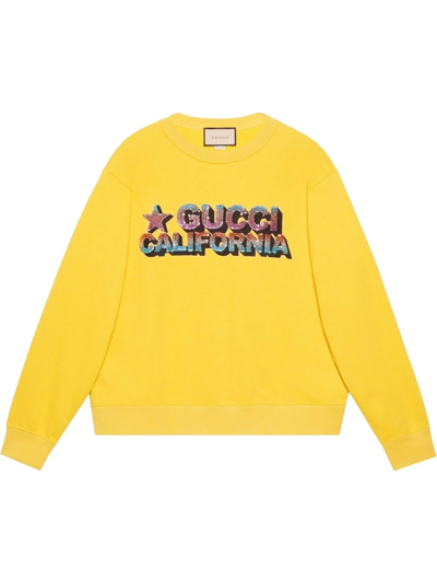 Gucci Sequin-embellished Logo Jumper In Yellow