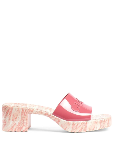 Gucci 30mm Plastique Shiny Slide Sandals In Pink