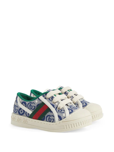Gucci Kids' 1977 Tennis Jacquard-print Sneakers In Blue