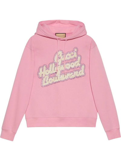 Gucci Logo Patch Rib-trimmed Hoodie In Pink