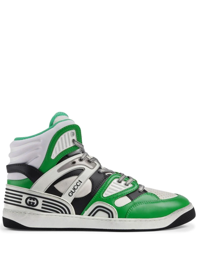 Gucci Basket Interlocking G Sneakers In White,green