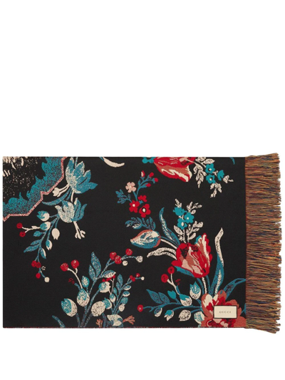 Gucci Floral Jacquard Wool Blanket In Black