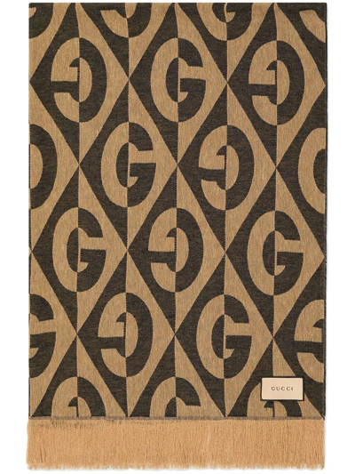 Gucci Gg Diamond Print Linen Blanket In Brown
