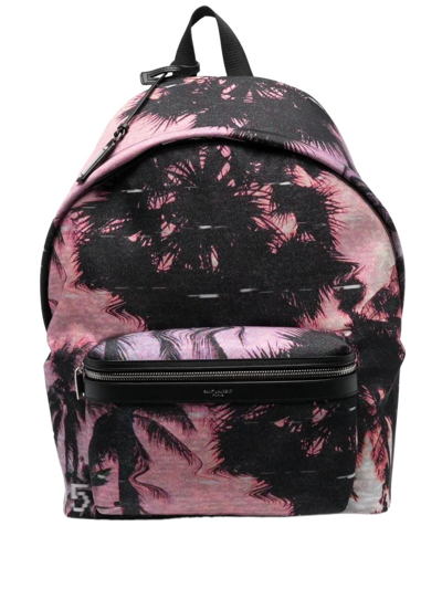 Saint Laurent Hawaiian-print Backpack In Pink
