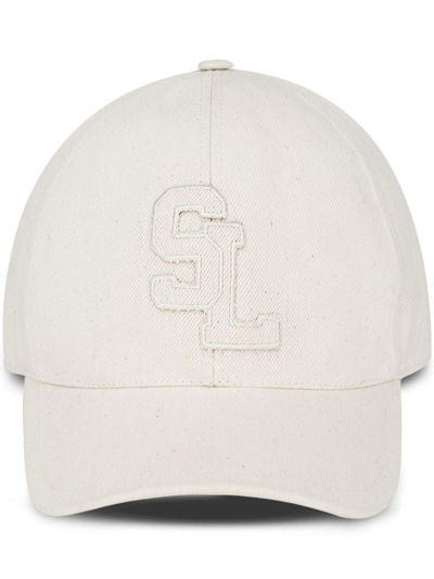 Saint Laurent Sl-embroidered Cotton-canvas Baseball Cap In Ivory