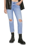 Frame Le Garcon Crop Organic Cotton Distressed Mid-rise Straight Jeans In Cebu Rips