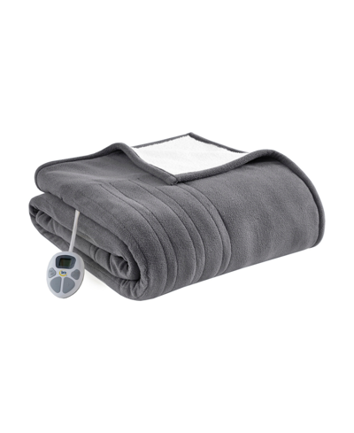 Serta Electric Reversible Fleece To Sherpa Blanket, Full In Dark Gray
