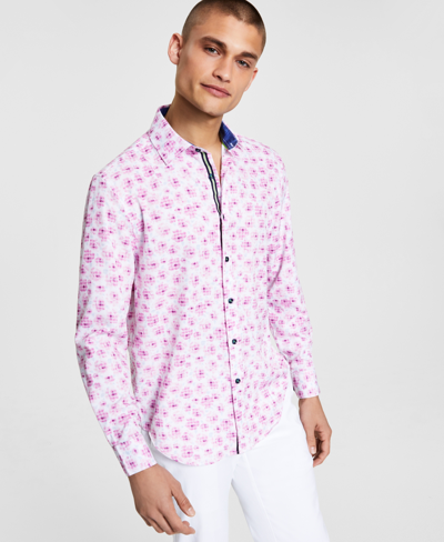 Society Of Threads Men's Slim-fit Performance Stretch Floral Long-sleeve Button-down Shirt In Pink