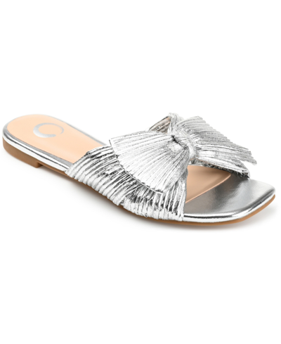 Journee Collection Women's Serlina Bow Flat Sandals In Silver