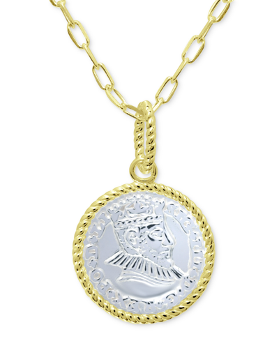 Giani Bernini Two-tone Coin Pendant Necklace In Sterling Silver & 18k Gold-plate, 16" + 2" Extender, Created For M In Gold Over Silver