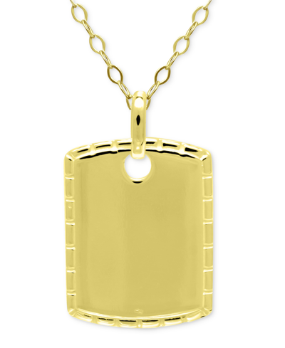 Giani Bernini Dog Tag Pendant Necklace, 16" + 2" Extender, Created For Macy's In Gold Over Silver