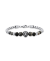 STEELTIME MEN'S STAINLESS STEEL CURB CHAIN LINK BRACELET AND BLACK OR GRAY AGATE STONES WITH LION CHARM