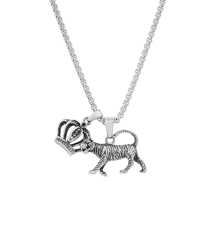 Steeltime Men's Stainless Steel Tiger And Crown Pendant In Silver-tone