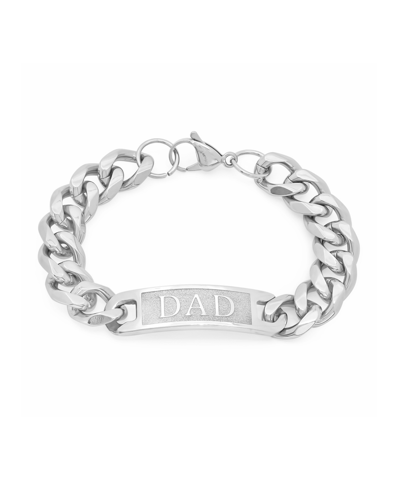 Steeltime Men's Stainless Steel Cuban Link Chain Bracelet With Engraved Dad In Silver
