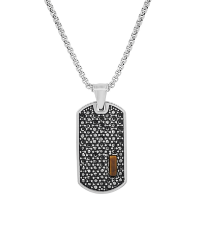 Steeltime Men's Stainless Steel Simulated Diamonds And Tiger Eye Dog Tag Pendant In Silver