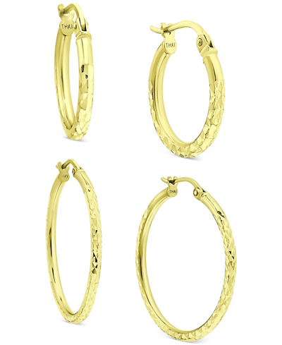 Giani Bernini 2-pc. Set Textured Small Hoop Earrings, Created For Macy's In Gold Over Silver
