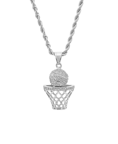 Steeltime Men's Stainless Steel Simulated Diamond Basketball And Hoop Pendant In Silver-tone
