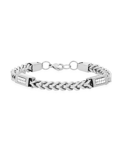 Steeltime Men's Stainless Steel Wheat Chain And Simulated Diamonds Link Bracelet In Silver-tone