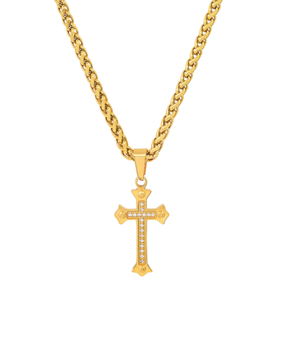Steeltime Men's 18k Gold Plated Stainless Steel And Simulated Diamonds Cross Pendant