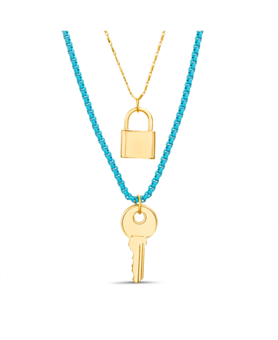 Kensie Yellow Gold-tone Key And Lock Necklace Set In Multi